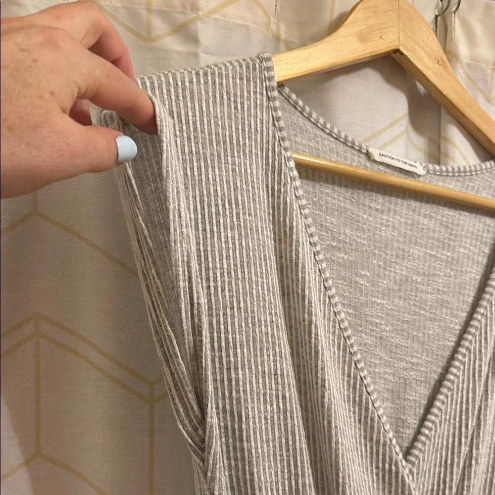 Caution to the Wind Striped Gray Jumpsuit with Belt - Picture 4 of 5